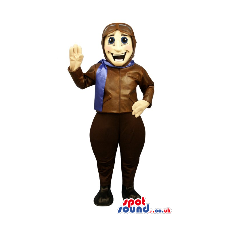 Cool Pilot Human Character Mascot Wearing A Pilot Leather