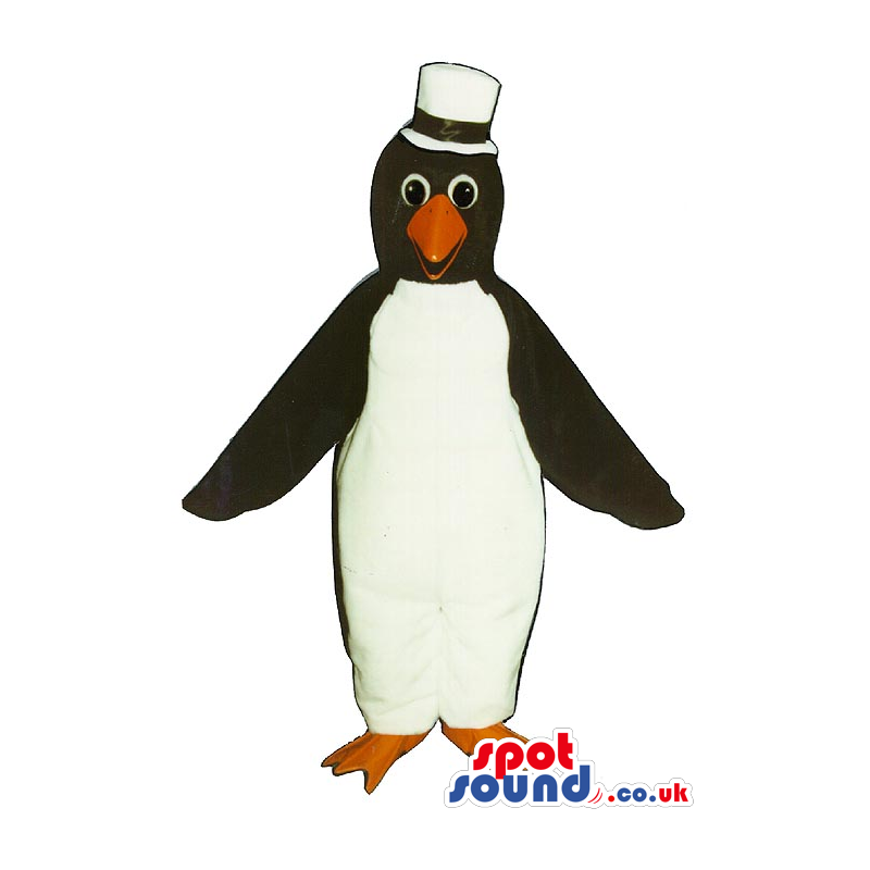 Cute Penguin Animal Plush Mascot Wearing A White Hat - Custom