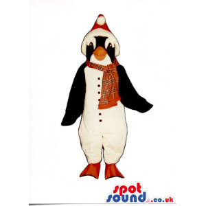 Cute Penguin Animal Plush Mascot Wearing Red Winter Garments -