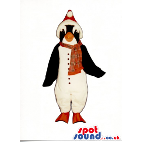 Cute Penguin Animal Plush Mascot Wearing Red Winter Garments -