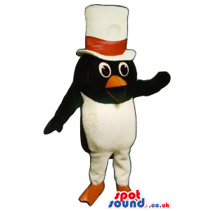 Small Penguin Animal Plush Mascot Wearing Red Bow Tie Top Hat -