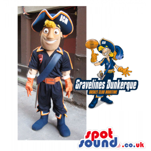 Human Character Mascot Dressed As A Pirate With A Team Logo -
