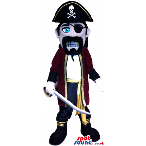 Pirate Character Mascot With A Skull Hat And A Golden Tooth -