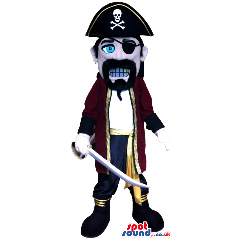Pirate Character Mascot With A Skull Hat And A Golden Tooth -