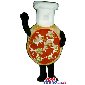 Realistic Pizza Plush Mascot Wearing A Chef Hat With No Face -