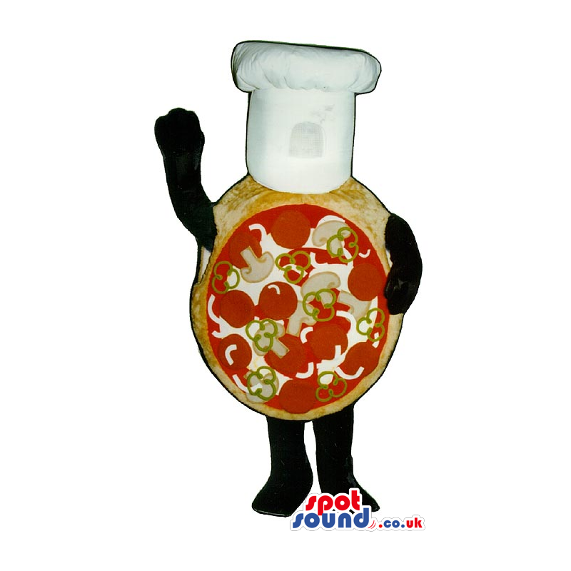 Realistic Pizza Plush Mascot Wearing A Chef Hat With No Face -