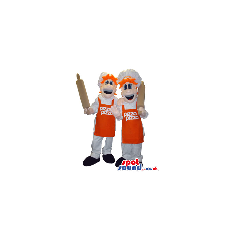 Orange-Haired Couple Mascot Wearing Cook'S Hats And Aprons -