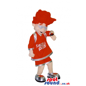 Boy Mascot With A Red Hairdo Wearing Clothes With Text And