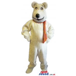 Customizable White Big Bear Plush Mascot Wearing A Scarf -