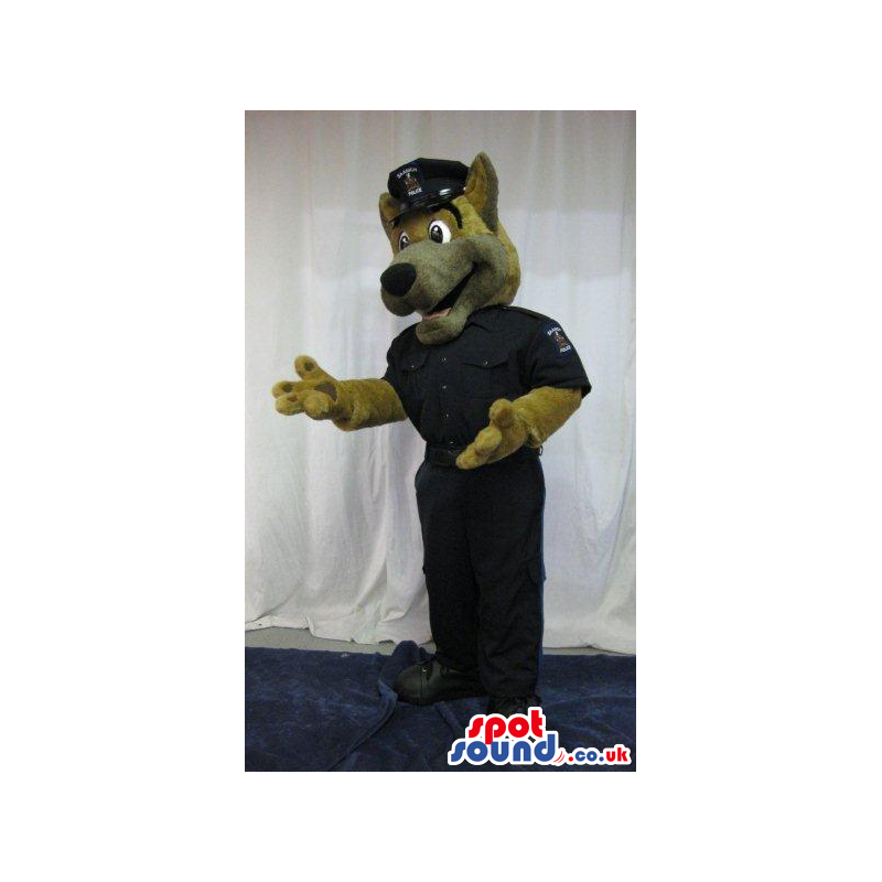 Brown Dog Plush Mascot Wearing Police Garments With A Logo -