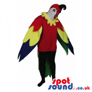 Red Parrot With Colorful Wings Adult Size Plush Costume -
