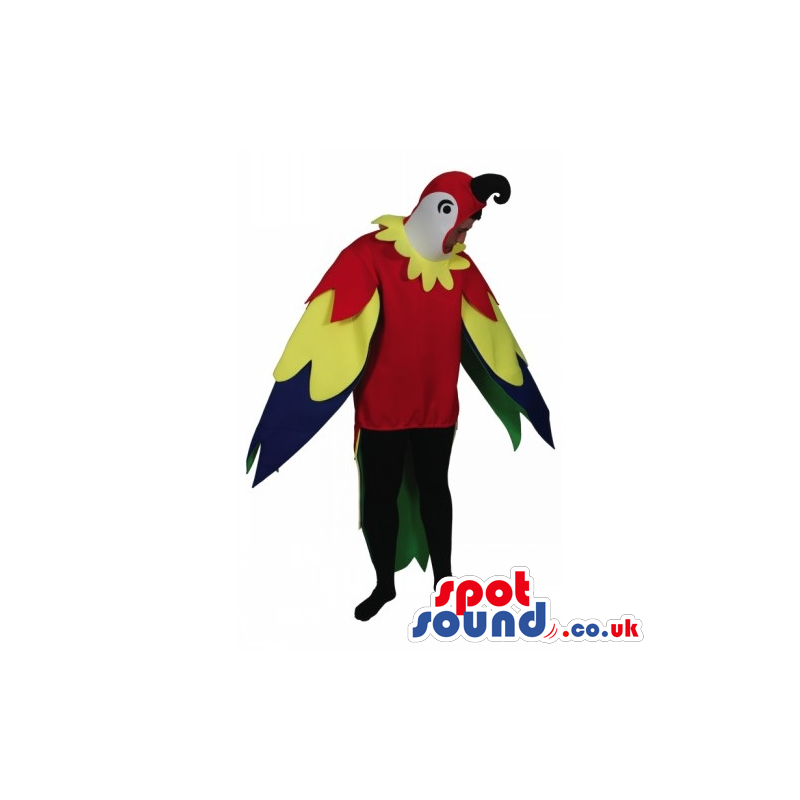 Red Parrot With Colorful Wings Adult Size Plush Costume -