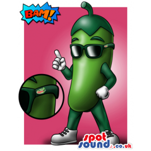 Green Courgette Vegetable Mascot Drawing Advertising Sunglasses