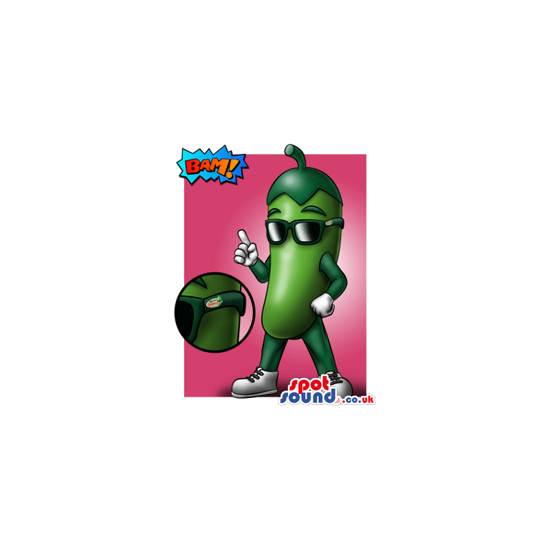 Green Courgette Vegetable Mascot Drawing Advertising Sunglasses