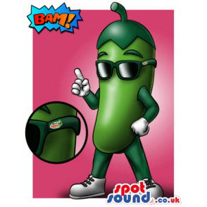Green Courgette Vegetable Mascot Drawing Advertising Sunglasses