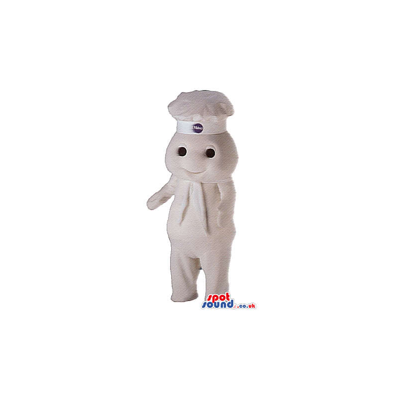 Cute All White Creature Plush Mascot Wearing A Chef Hat With