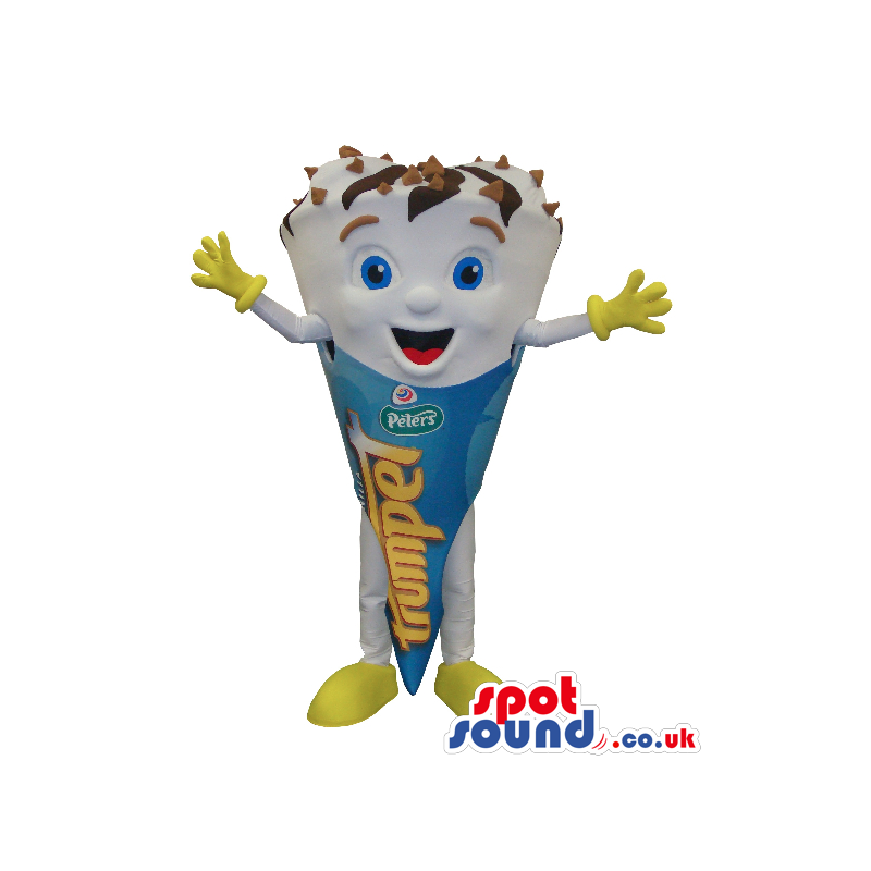 Cute Ice-Cream Cone Mascot With Logos And Text And Blue Eyes -