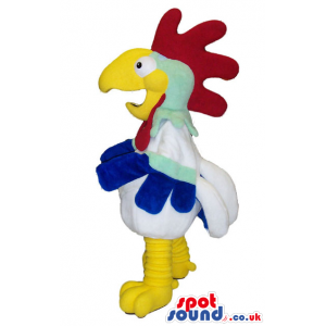 Fantasy Hen Or Rooster Cartoon Plush Mascot Wearing An Armor. -