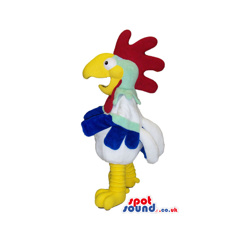 Fantasy Hen Or Rooster Cartoon Plush Mascot Wearing An Armor. -