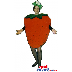 Red Strawberry Fruit Adult Size Costume Including A Flower Hat