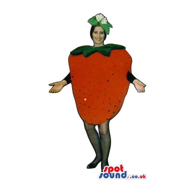 Red Strawberry Fruit Adult Size Costume Including A Flower Hat