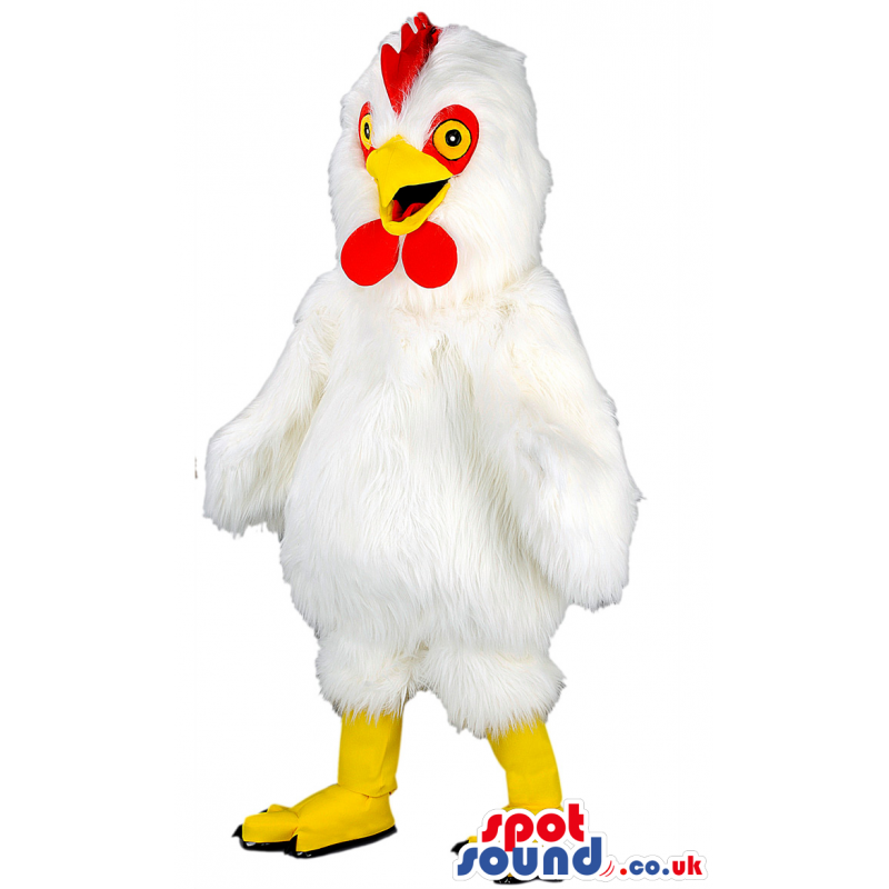 Buy Mascots Costumes in UK - Giant white rooster mascot with yellow ...