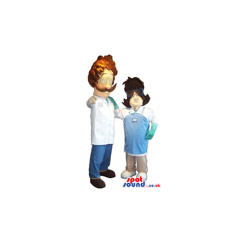 Lady And Man Dentist Or Doctor Couple Mascots With Garments -