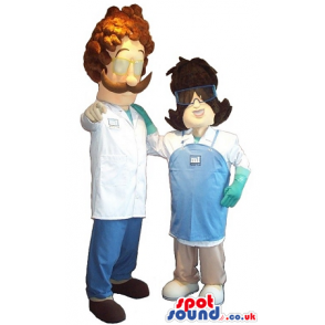 Lady And Man Dentist Or Doctor Couple Mascots With Garments -