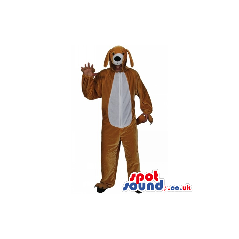 Brown Dog Adult Size Plush Costume With A White Belly - Custom