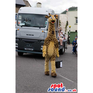 Cute Giraffe Mascot With A Patterned Body And Long Neck -