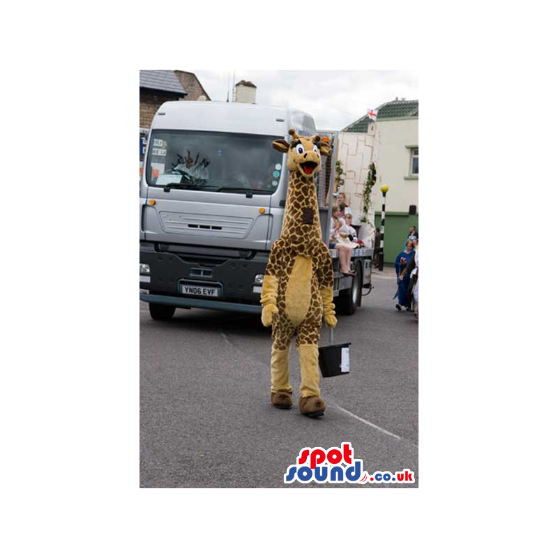 Cute Giraffe Mascot With A Patterned Body And Long Neck -