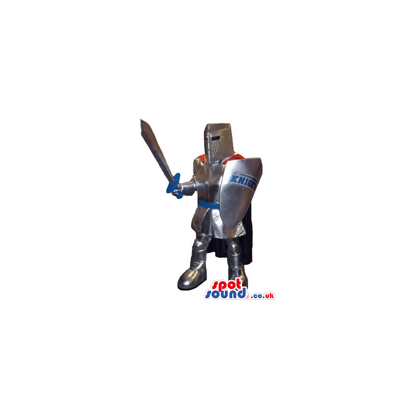 Realistic Soldier Mascot With A Silver Armor And Shield With