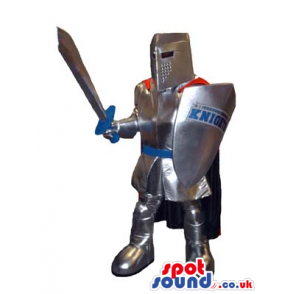 Realistic Soldier Mascot With A Silver Armor And Shield With