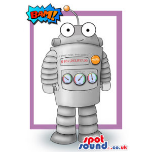 Cute Robot Mascot Drawing With Funny Round Cartoon Eyes -
