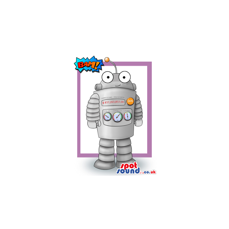 Cute Robot Mascot Drawing With Funny Round Cartoon Eyes -