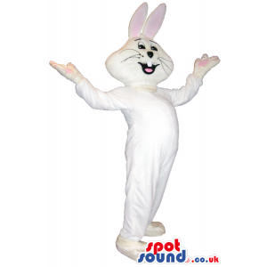 Customizable Happy All White Rabbit Bunny Plush Mascot - Custom