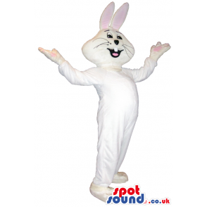 Customizable Happy All White Rabbit Bunny Plush Mascot - Custom