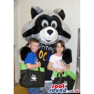 Cute Raccoon Plush Mascot Wearing A T-Shirt With Text - Custom