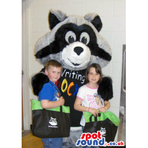 Cute Raccoon Plush Mascot Wearing A T-Shirt With Text - Custom