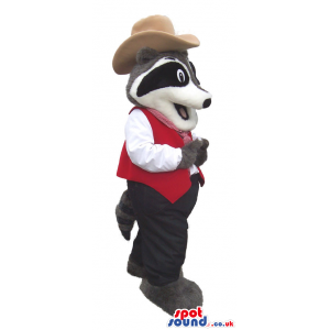 Cute Raccoon Plush Mascot Wearing A Vest And A Hat - Custom
