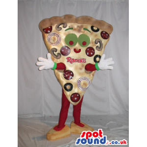 Cute Pizza Slice Mascot With Two Olive Eyes And A Logo - Custom