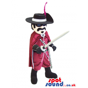 Cool Character Mascot Dressed As El Zorro With A Mask And Sword