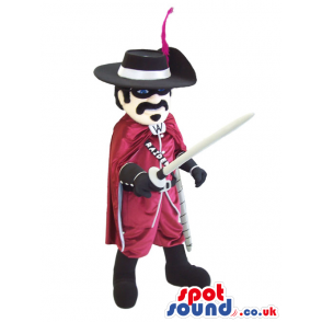 Cool Character Mascot Dressed As El Zorro With A Mask And Sword