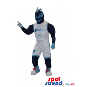 Masked Fighter Character Mascot In Basketball Clothes With Logo