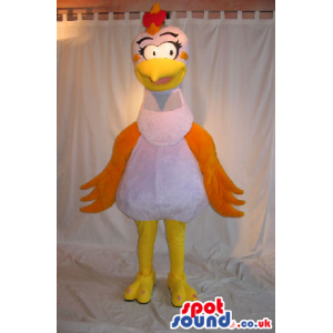 Cartoon White And Orange Hen Plush Mascot With Girl Eyes -