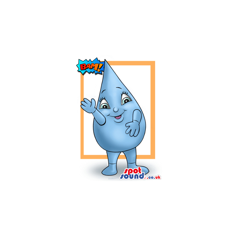 Plain Blue Water Drop Mascot Drawing With Cute Eyes - Custom