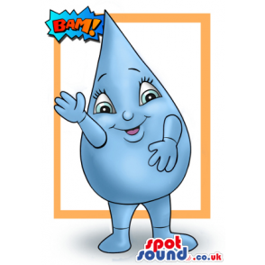 Plain Blue Water Drop Mascot Drawing With Cute Eyes - Custom