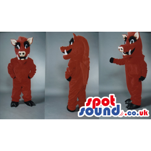 Customizable All Red Boar Plush Mascot With White Ears. -