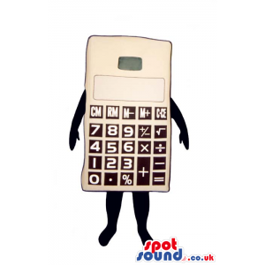 Big White Calculator Mascot With Black Number Keys And No Face