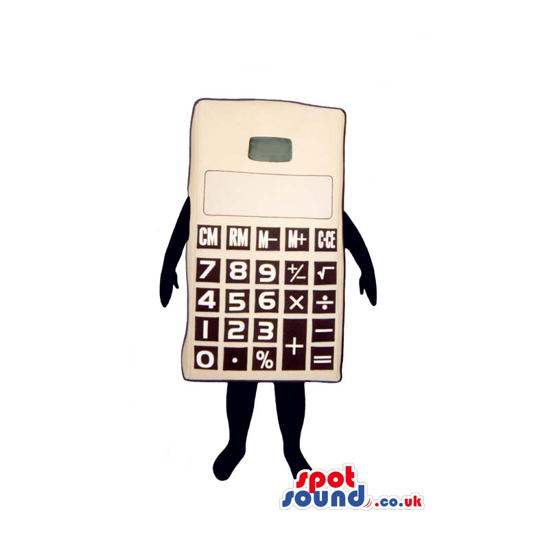 Big White Calculator Mascot With Black Number Keys And No Face